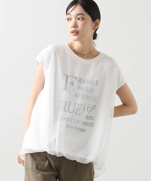 tシャツ シアーレイヤードロゴフレンチ レディース