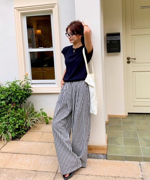 パンツ ギンガムチェックワイドイージーパンツ レディース : ZOZOTOWN