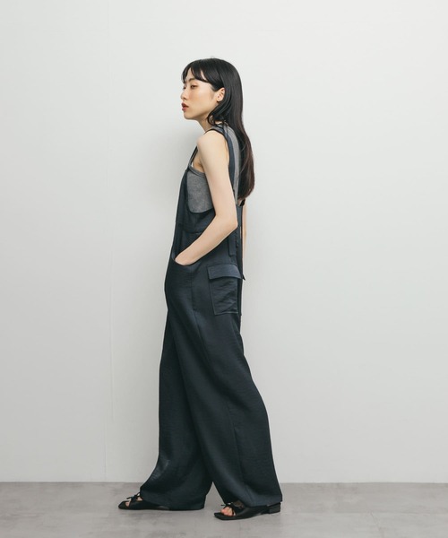 KBF サロペット オーバーオール フロントZIPサテンサロペット