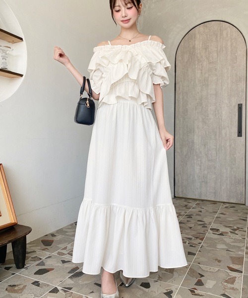 moment+ ワンピース 「マルチWAY」ショルダースリットクロスフリル