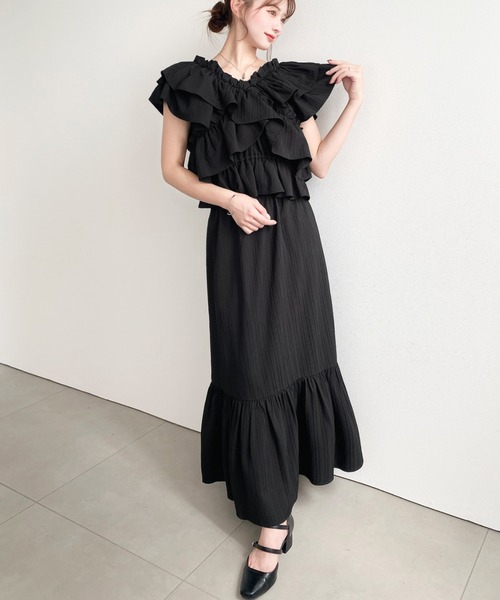スリットショルダーワンピース miki監修】ヘアリーウールカシミヤスリットショルダーワンピース | La