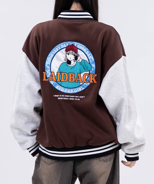 希少  JEANS スタジャン 両面プリント L ネイビー×レッド RED CAP GIRL（レッドキャプガール） スタジャン 「a-r」「RedCapGirl