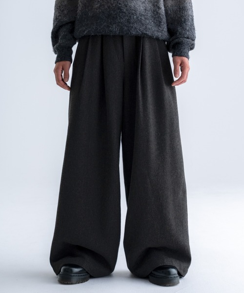 sinss ツイード 3タック ワイド スラックス L チャコール SINSS スラックス Tweed three tuck wide slacks / ツイード3タック