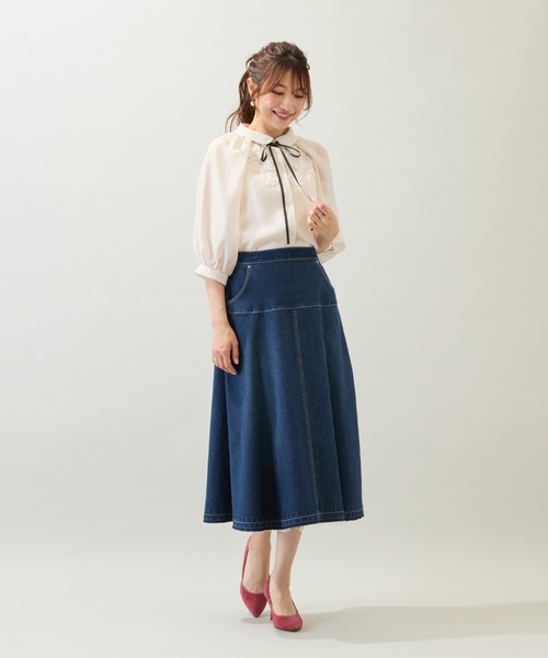 ローズティアラ（Rose Tiara）/【手洗いOK】フレアデニムスカート Rose Tiara（ローズティアラ） デニムスカート 「手洗いOK」フレア