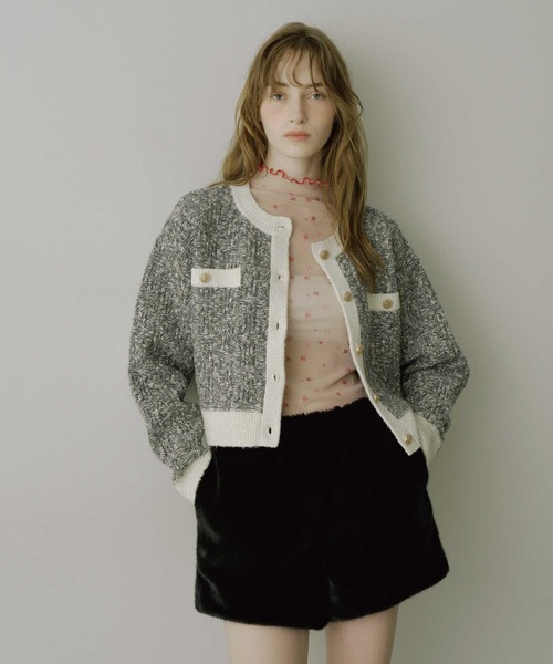 HEIREN カーディガン 「HEIREN」ツイードニットジャケット レディース