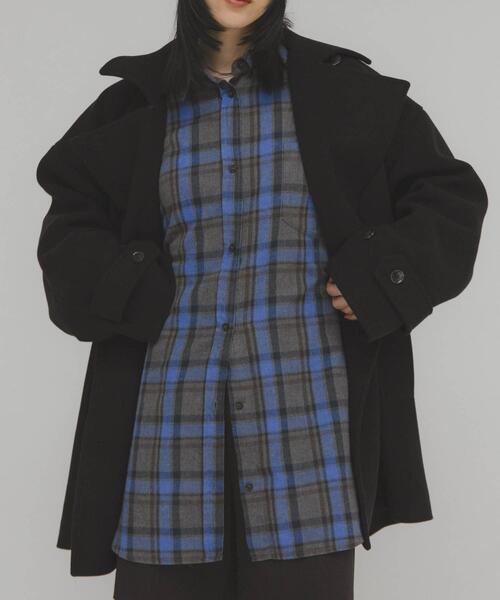 新品♡KBF＊WEB限定 チェックプルオーバー   ネイビー ケービーエフ KBF BIGチェックシャツ （ブルー系その他