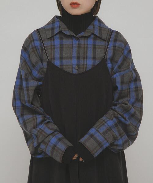 新品♡KBF＊WEB限定 チェックプルオーバー   ネイビー KBF（ケービーエフ） ブラウス シャツ BIGチェックシャツ レディース