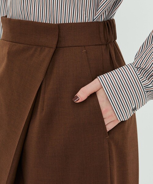 ワイドパンツ パンツ ピュアウールツイル ラップパンツ レディースの画像