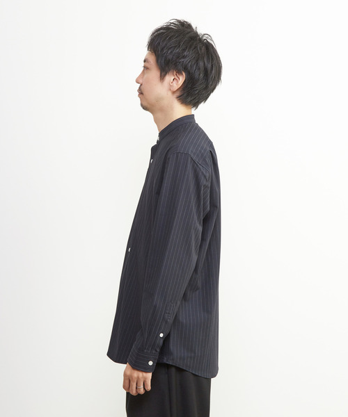 メンズメルローズ（MEN’S MELROSE）/ウーリーピンストライプバンドカラーシャツ MEN'S MELROSE シャツ ウーリーピンストライプバンドカラーシャツ