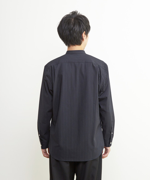 MEN'S MELROSE シャツ ウーリーピンストライプバンドカラーシャツ