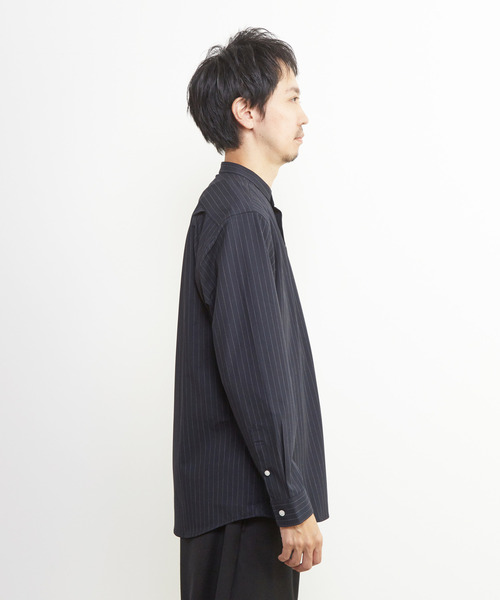MEN'S MELROSE シャツ ウーリーピンストライプバンドカラーシャツ