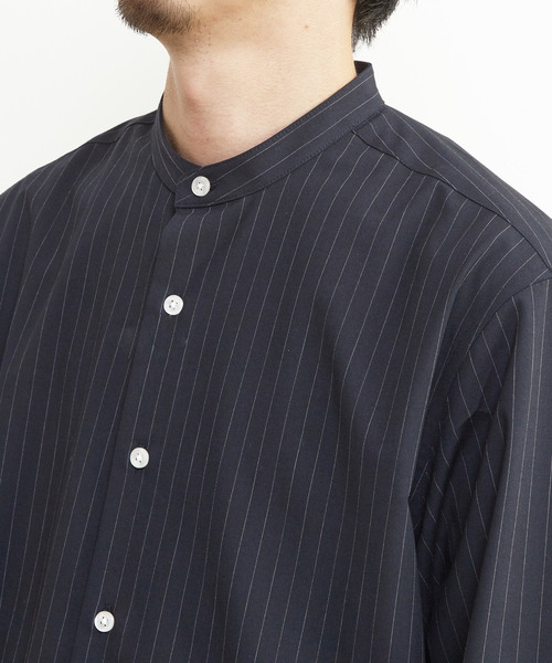 MEN'S MELROSE シャツ ウーリーピンストライプバンドカラーシャツ