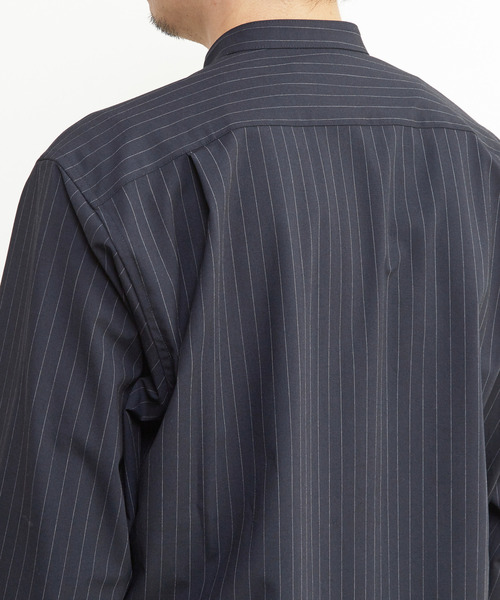 MEN'S MELROSE シャツ ウーリーピンストライプバンドカラーシャツ