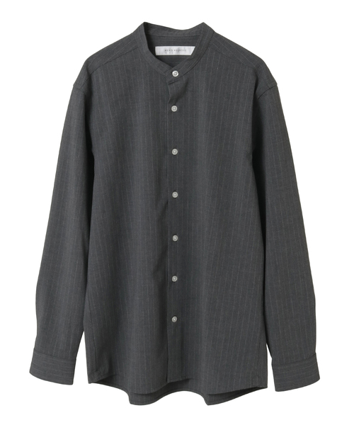 【グレー】ウーリーピンストライプバンドカラーシャツ MEN'S MELROSE シャツ ウーリーピンストライプバンドカラーシャツ