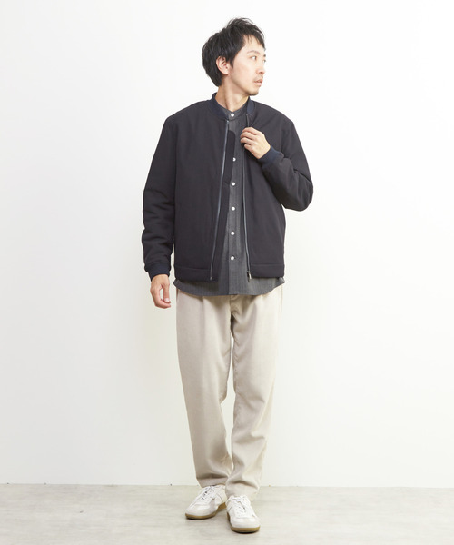 MEN'S MELROSE シャツ ウーリーピンストライプバンドカラーシャツ