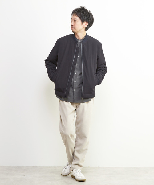MEN'S MELROSE シャツ ウーリーピンストライプバンドカラーシャツ
