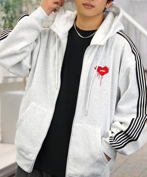 パーカー ワイド ジップパーカー 裏起毛 長袖 グラフィック スウェット