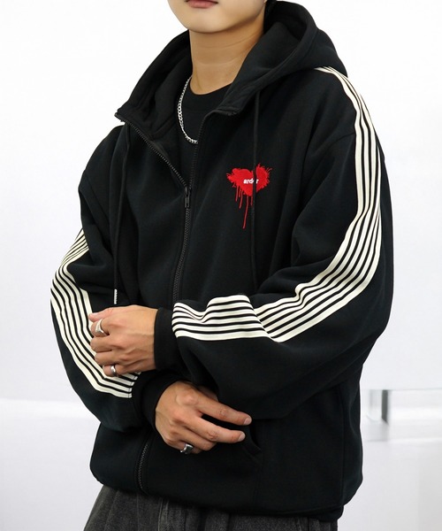 パーカー ワイド ジップパーカー 裏起毛 長袖 グラフィック スウェット