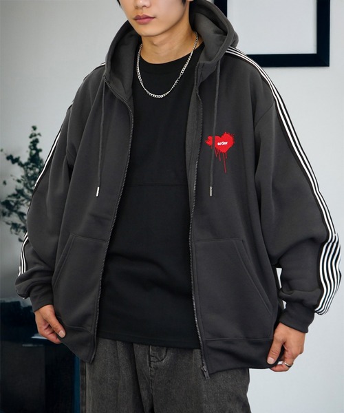 パーカー ワイド ジップパーカー 裏起毛 長袖 グラフィック スウェット