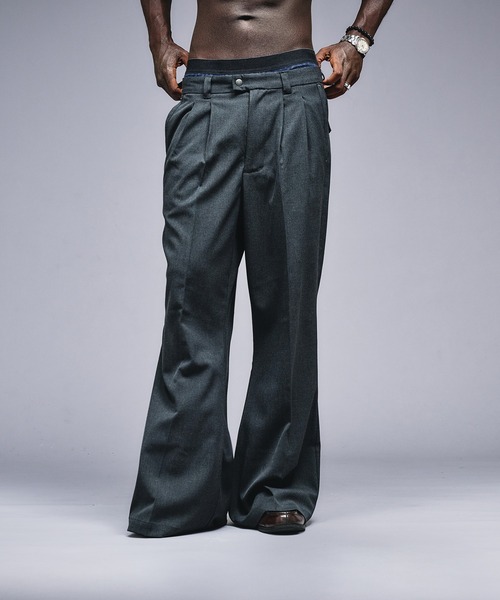 完売モデルander hunk スラックス　ブラック ANDER HUNK スラックス Wide Flare Tuck Slacks / ワイドフレアタック