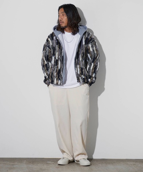 ALL RUNS ブルゾン アウター ストライプミックスニット ジップアップ