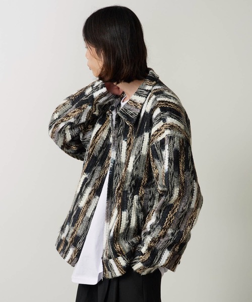 ALL RUNS ブルゾン アウター ストライプミックスニット ジップアップ