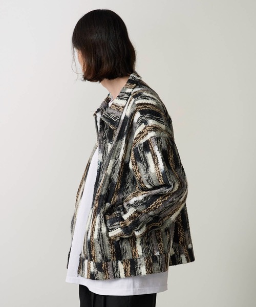 ALL RUNS ブルゾン アウター ストライプミックスニット ジップアップ