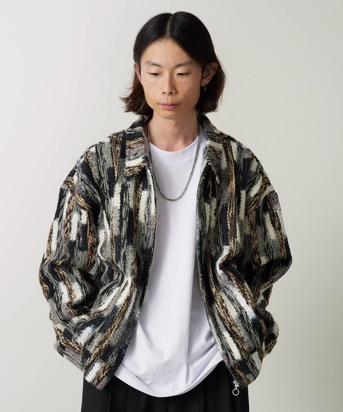 ALL RUNS ブルゾン アウター ストライプミックスニット ジップアップ