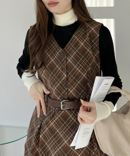 Ada. ワンピース レトロ チェック ジャンパースカート : ZOZOTOWN