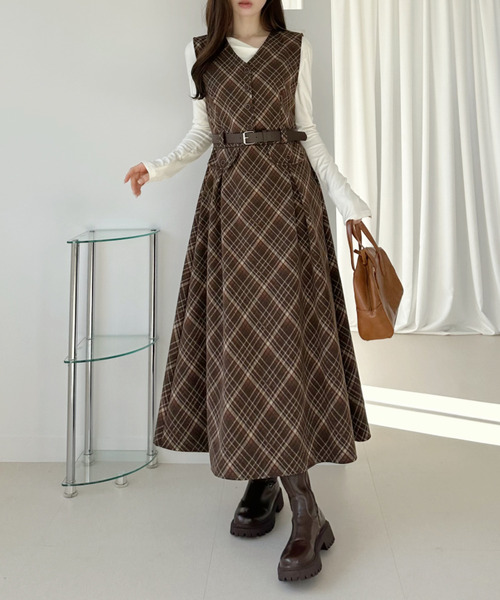 Ada. ワンピース レトロ チェック ジャンパースカート : ZOZOTOWN