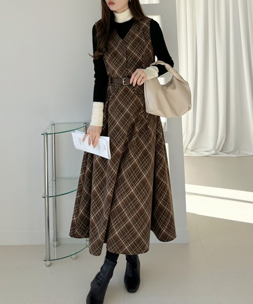 未使用級✨️ADORE リバーチェック ジャンパースカート ワンピース 38 チェックプリーツ切替ジャンドレ（ジャンパースカート）｜rps（アール