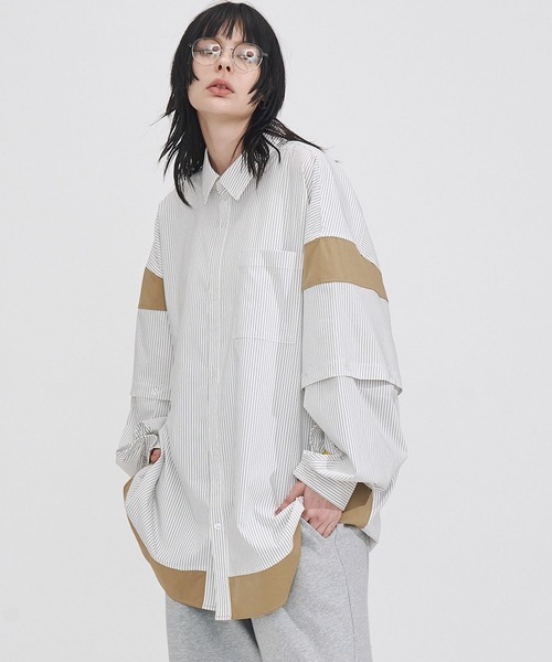 SeeSew シャツ 「UNISEX」BLOCKING 2WAY OVER SHIRTS/ブロッキング2WAY