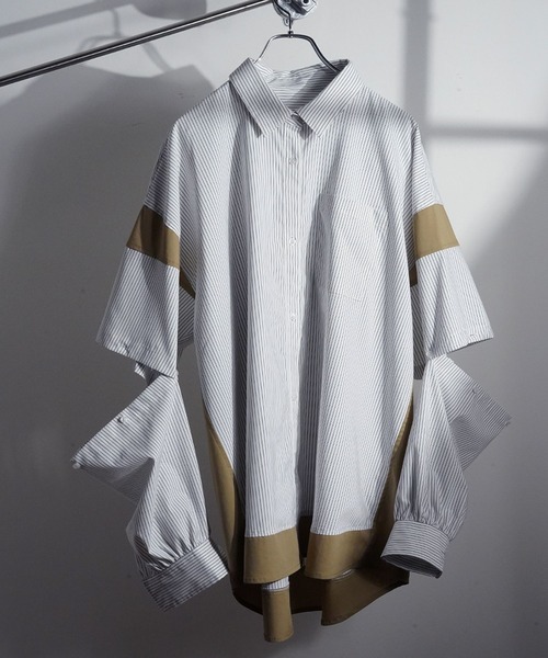 SeeSew シャツ 「UNISEX」BLOCKING 2WAY OVER SHIRTS/ブロッキング2WAY