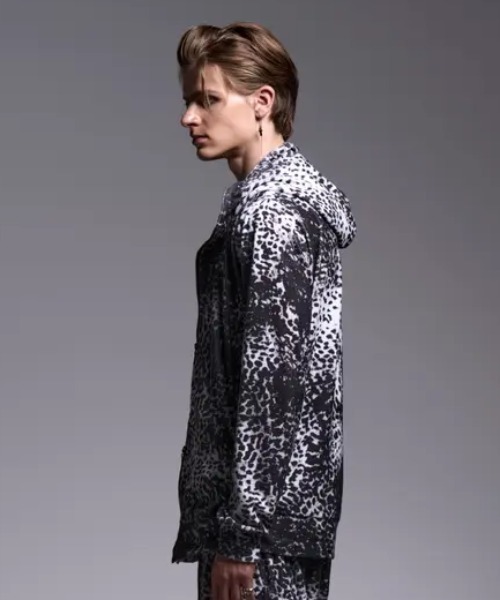 キリュウキリュウ ロングカーディガン 総柄 フード付き ウール混 パーカー M kiryuyrik（キリュウキリュウ） パーカー Kiryuyrik/キリュウキリュウ