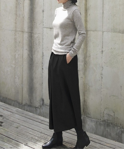 パンツ タックワイドパンツ／スカート見えシルエット／上品ウール