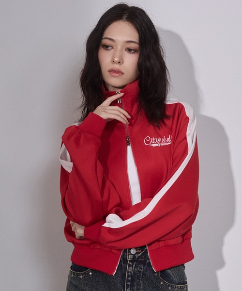 「ENVYM」 ジャージブルゾン FREE レッド レディース_画像5