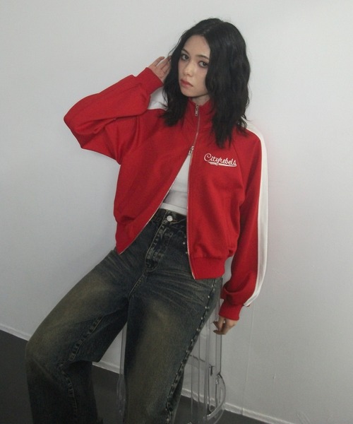 「ENVYM」 ジャージブルゾン FREE レッド レディース_画像7