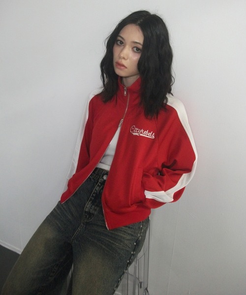 「ENVYM」 ジャージブルゾン FREE レッド レディース_画像8