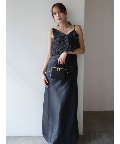 LAGUNAMOON シアートップス付 フリルキャミドレス M ブラック LAGUNAMOON（ラグナムーン） ドレス 「ソンイさんコラボ」LADYチュール