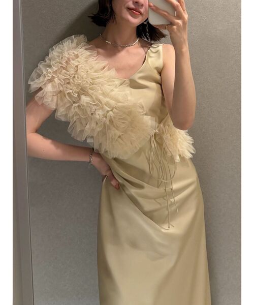 LAGUNAMOON シアートップス付 フリルキャミドレス M ブラック LAGUNAMOON（ラグナムーン） ドレス 「ソンイさんコラボ」LADYチュール