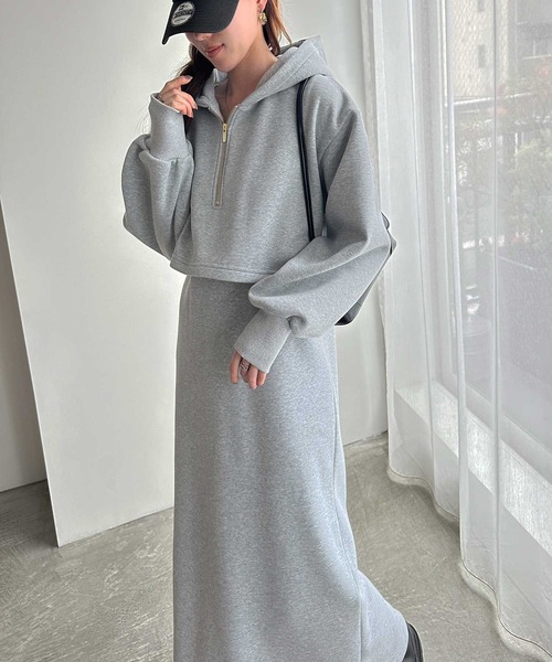 「GeeRA」 長袖ワンピース LARGE 杢グレー レディース_画像2