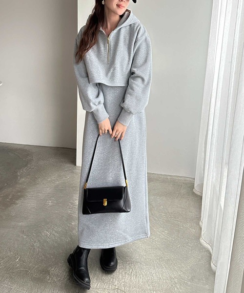 「GeeRA」 長袖ワンピース LARGE 杢グレー レディース_画像4