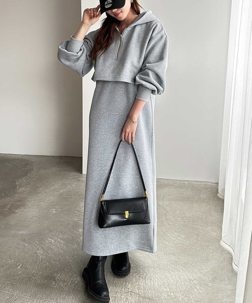 「GeeRA」 長袖ワンピース LARGE 杢グレー レディース_画像5