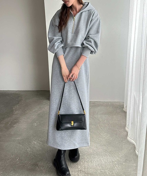 「GeeRA」 長袖ワンピース LARGE 杢グレー レディース_画像6