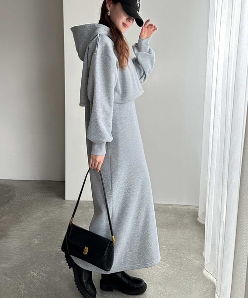 「GeeRA」 長袖ワンピース LARGE 杢グレー レディース_画像7