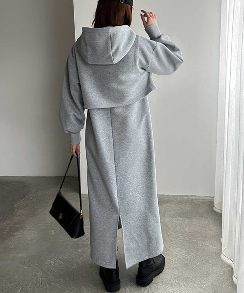 「GeeRA」 長袖ワンピース LARGE 杢グレー レディース_画像8