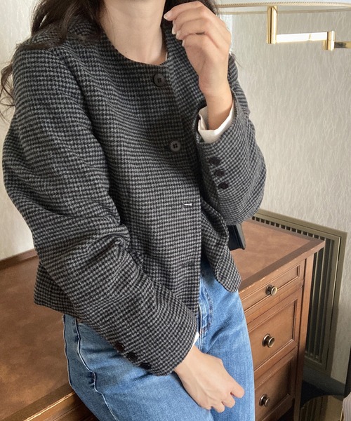 「LAUIR」 ノーカラージャケット MEDIUM ダークグレー レディース_画像7