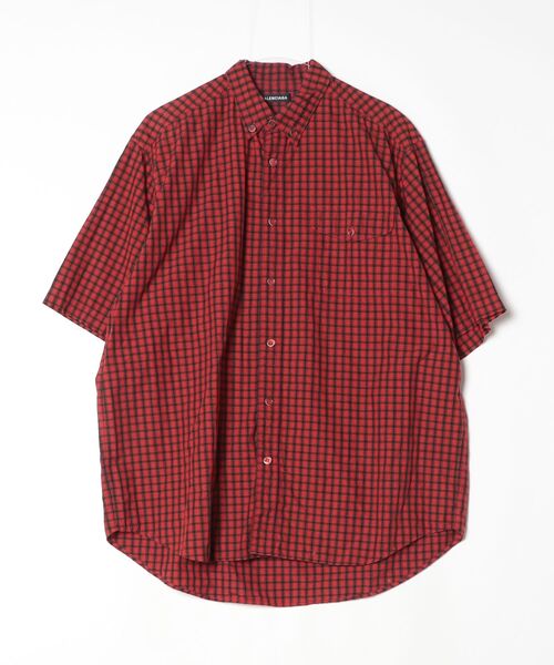 BALENCIAGA（バレンシアガ） チェック柄半袖シャツ 37 レッド メンズ