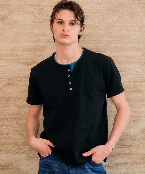 Adoon plain ヘンリーネック tシャツ レイヤードスラブヘンリーネックT