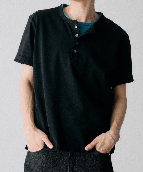 Adoon plain ヘンリーネック tシャツ レイヤードスラブヘンリーネックT